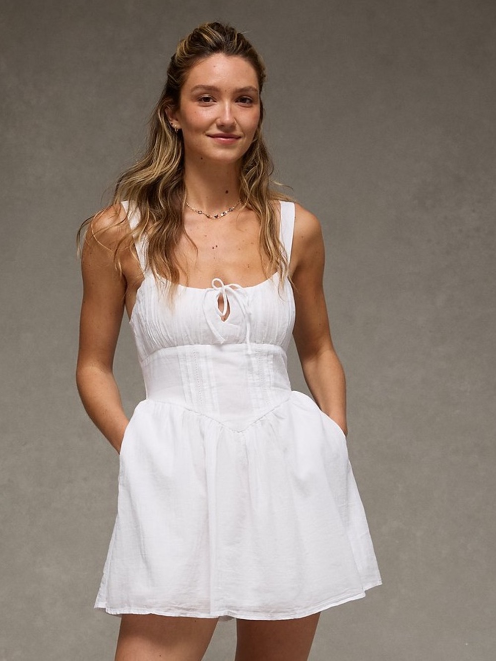 White Cotton Corset Mini Dress
